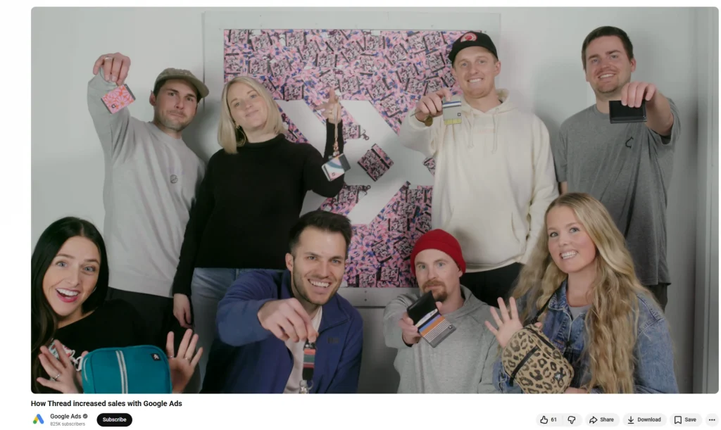 Thread team celebrates sales boost via Google Ads Team from Thread brand showcasing their products while celebrating sales growth achieved through Google Ads marketing.