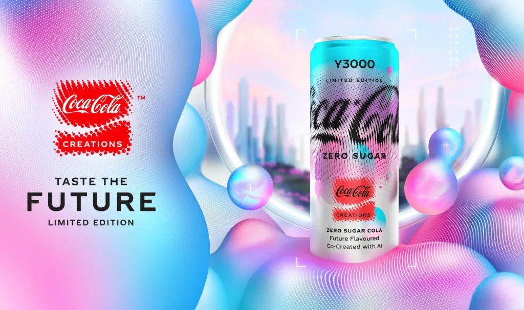 Colorful advert from Coca Cola showcasing limited edition V3000 drink