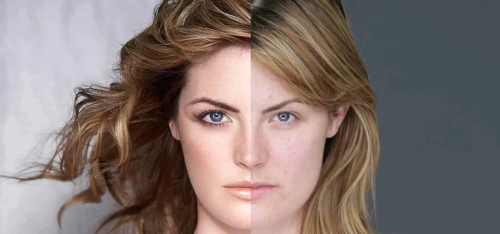 Still image of Dove marketing campaign with woman half unedited and half in makeup